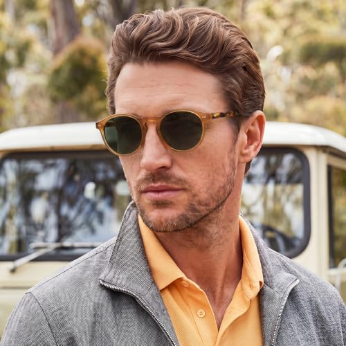 Image of CARFIA Vintage Round Polarized Sunglasses for Men Handcrafted Acetate Frame
