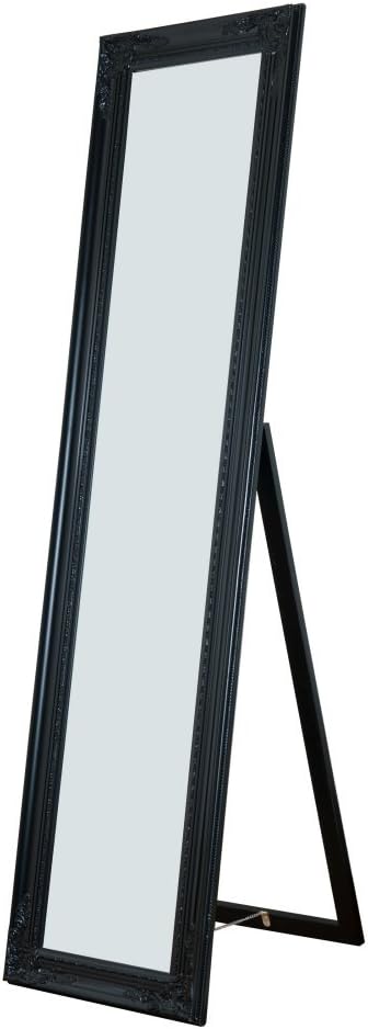 Cecilia Wooden Standing Mirror with Decorative Design, Black