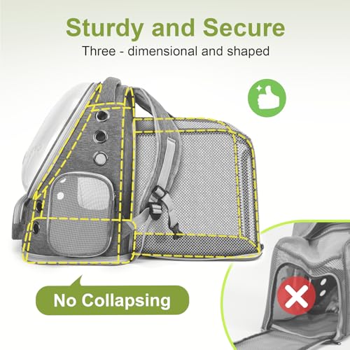 Image of Cat Backpack Carrier, Breathable Cat Carrier Large Space Bubble Pet Backpack for Kitty Small Dog up to 15lbs, Transparent & Foldable Pet Carrier for Travel Hiking (Square Expandable- Grey)