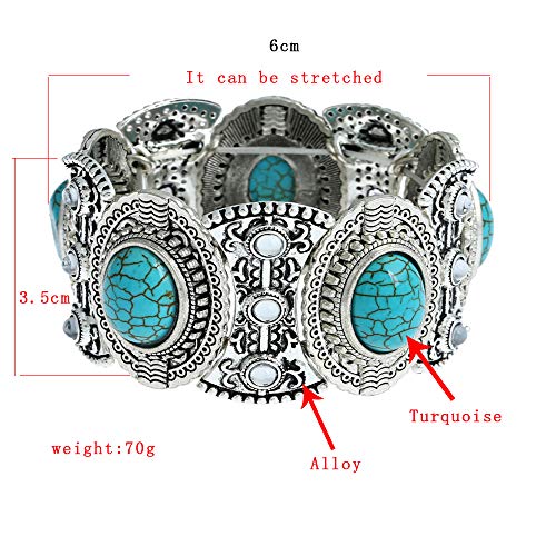 Turquoise 3pcs Set - a Turquoise Necklace a pair of turquoise pendant tassel earrings, a stretchable turquoise braceleta… - Image 8