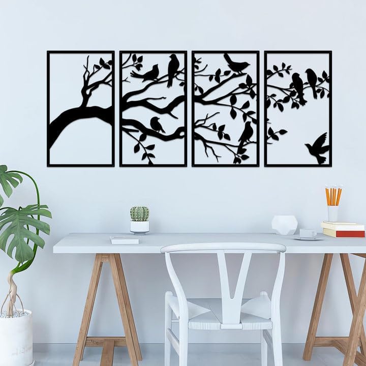 ruelen 4 Pieces Large Metal Birds and Branch Wall Art, Tree of Life Metal Wall Art - Image 3