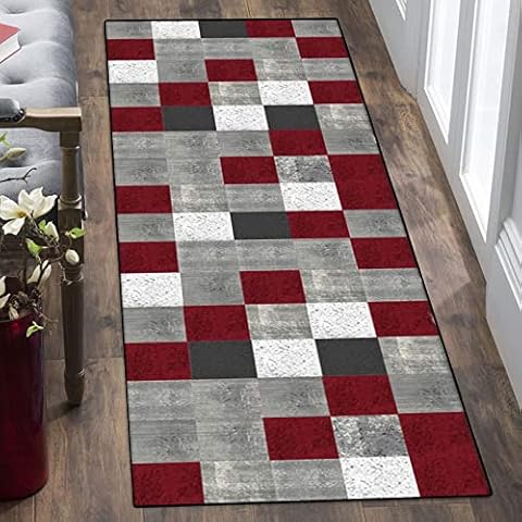 HEATHE Hallway Rug,Carpet Runner - Modern Geometric Patterns - Washable Non-slip - Microfiber Runner Rugs For Hallway Bathroom Living Room Bed Runner Kitchen Rugs Runner Mats Cover