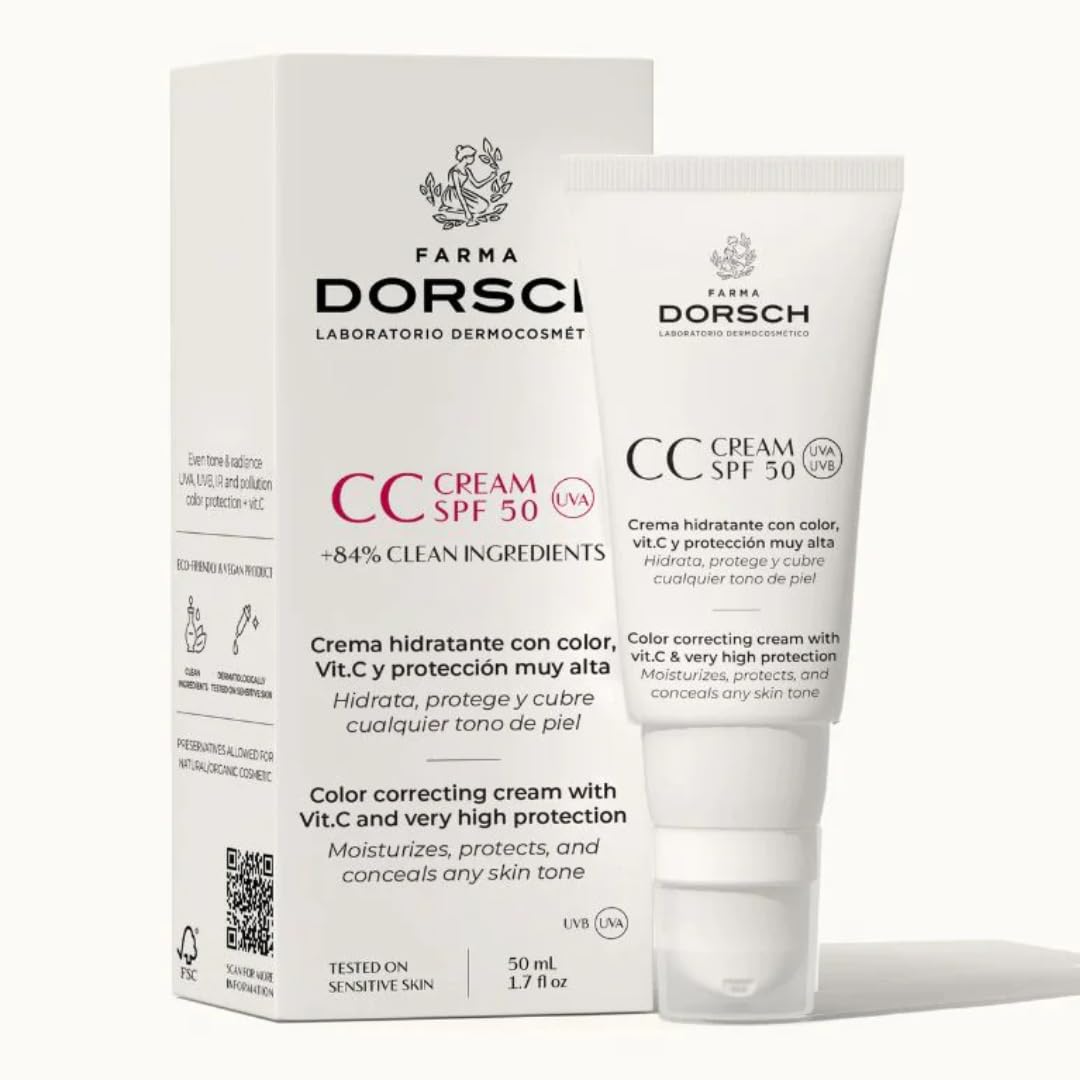 FARMA DORSCH | CC Cream SPF 50 | Crema Solar Hidratante con Alta Protección Solar | Antiedad y Antioxidante | +84% de Ingredientes Naturales | 50 ml