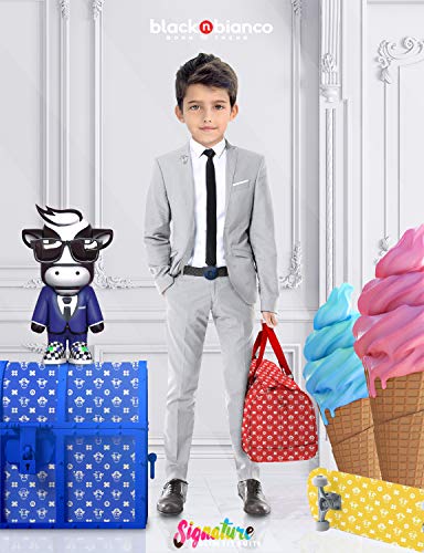 Black N Bianco Signature Boys' Slim Fit Suit Complete Outfit (12, Light Gray) #TOP1