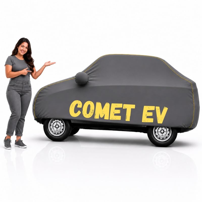Image of Long-Life 100% Waterproof Comet EV Car Body Cover for Dust & Rain, Compatible with All Models of Comet EV Car Cover, Comes with Bird Droppings, Scratch, UV and Paint Protection - Grey