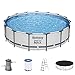 Produktbild Bestway Steel Pro MAX Frame Pool Komplett-Set mit Filterpumpe Ø 457 x 107 cm, lichtgrau, rund
