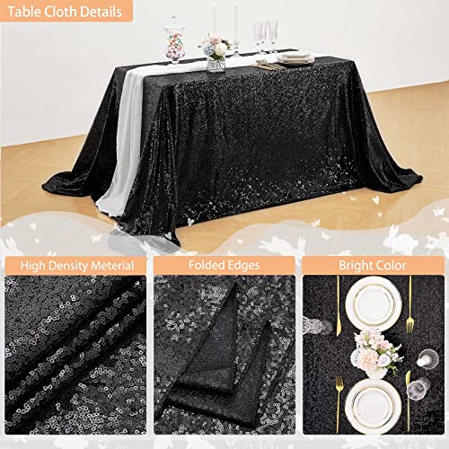 Queendream Sequin Tablecloth 60X102 Inch Black Tablelcoth Wedding Glitter Tablecloth For Birthday Party Graduation Decor #TOP2