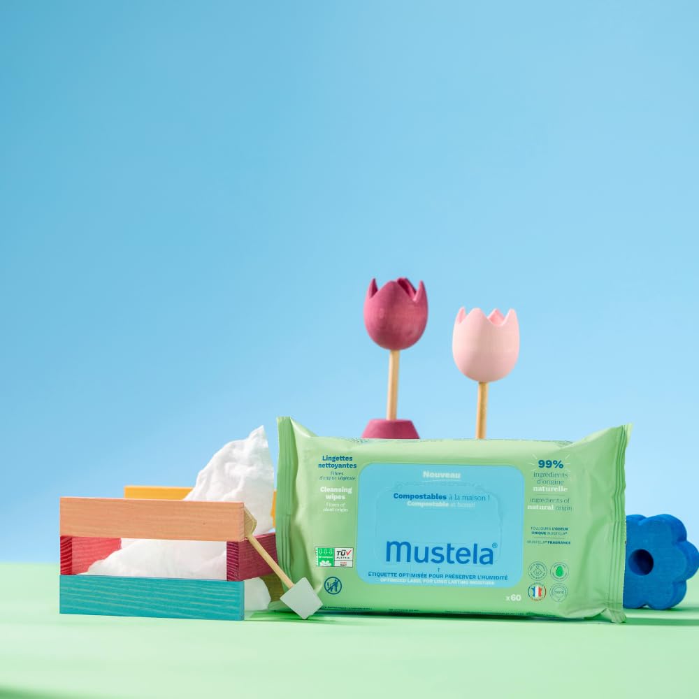 Mustela Salviette Cambio Pannolino Compostabili Profumate 100% Fibre Lyocell Origine Vegetale 60 Pezzi