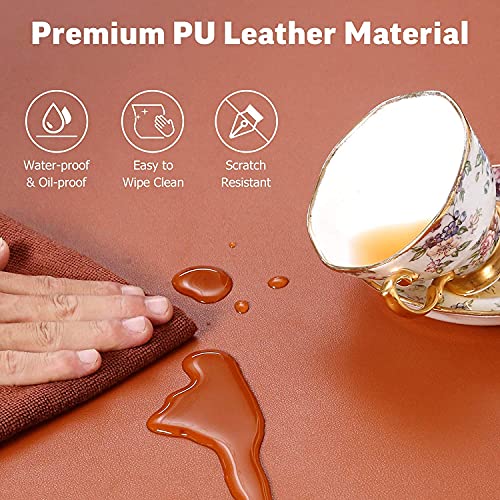 Image of Desk Pad, PU Leather Office Desk Mat, Dual Side, Ultra Thin, Extra Large, Waterproof Desk Blotter, Laptop Mouse Pad Table Protector for Office and Home (Brown + Gray)