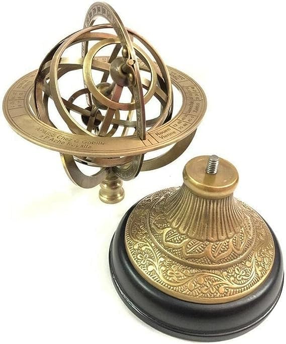 8" Nautical Brass Engraved Armillary Sphere Globe on Wooden Base Decorative Handmade by TSSI HANDICRAFT.