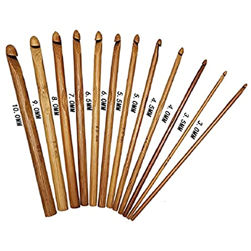 12pcs 6\" Bamboo Crochet Hooks Needle Knitting Hooks Knit Craft Weave Yarn 3 to 10 mm Diameters