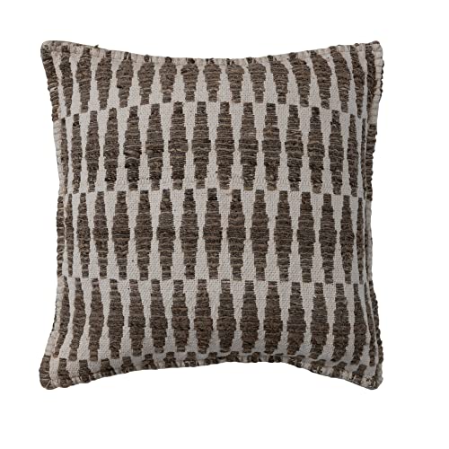 Creative Co-Op Cotton Throw Geometric Embroidery And Chambray Back, Multicolor Pillow Cover 20" X 20" #TOP8