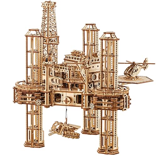 Wood Trick Plate-forme offshore en bois interactive – Modèles en bois d'ingénierie pour projets de bricolage mécaniques 3D