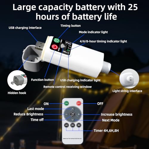 Speclux Camping String Lights 10M 100LED, Ortable Rechargeable Outdoor Fairy Lights with 8 Lighting Modes - Image 3
