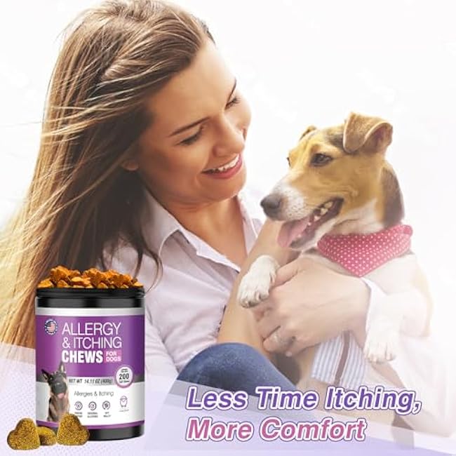 Dog Allergy Chews 200ct - Dog Allergy and Itching Skin Relief Anti Itch Aller Immune Bites for Dogs licking Paws Treatment Relief Itchy Chew Probiotics Vitamins for Skin and Coat Allergies - Lamb-prcjxBKo