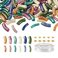 150 Cuentas De Tubo Acrílico Para Hacer Pulseras, Cuentas Curvas Cuentas De Tubo De Bambu Gruesas Y Cuerdas Elasticas Para Hacer Joyas Kit De