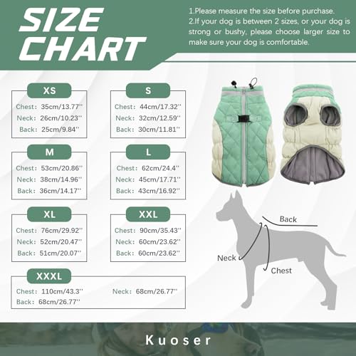 Kuoser Winter Hundejacke für mittelgroße Hunde – Wasserdichter & Winddichter Hundemantel mit Fleecefutter, Reißverschluss, D-Ring & Reflektoren – Warme Outdoor Hundebekleidung für Herbst & Winter, L