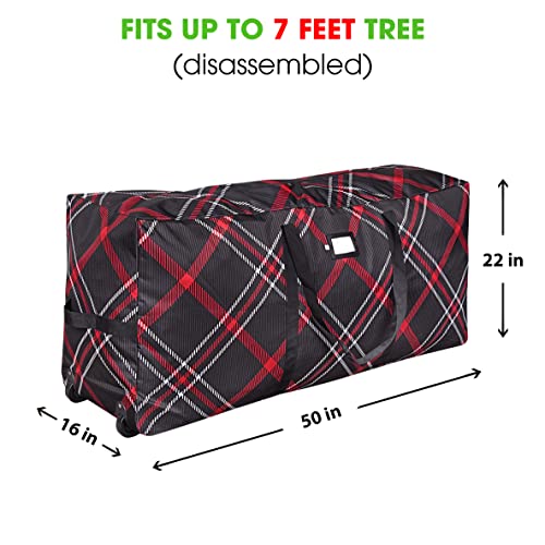 Propik Rolling Christmas Tree Storage Bag, Fits Up To 7.5 Ft. Tall Disassembled Holiday Tree, 22 Inch X 16 Inch X 50", Large Heavy Duty Plaid Xmas Storage Container With 2 Wheels & Handles thumb #5