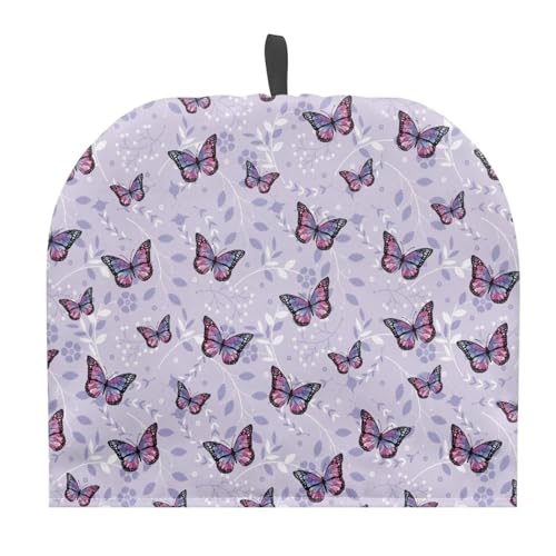 Purple Butterfly Tea Pot Cozies Double-Sided Lanyard Teapot Dust Cover Insulation Warmth Breakfast Pot Holder Washable Reusable Table Decoration