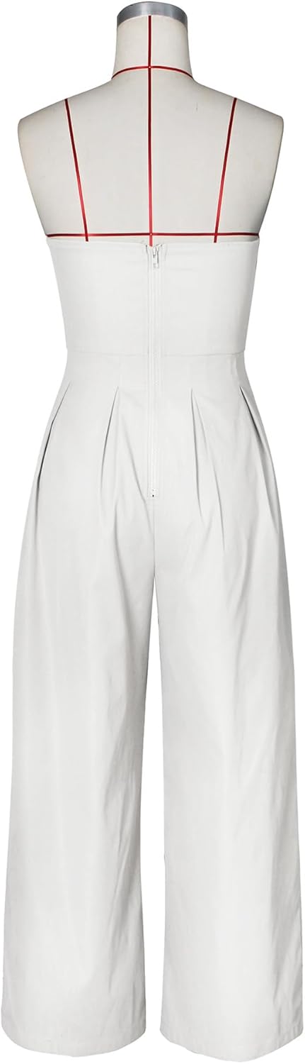 Womens Cargo Jumpsuit Sexy Strapless One Piece Outfit Off Shoulder Top Ruched Wide Leg Rompers Overalls