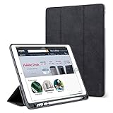 JUQITECH iPad 9.7 2018/2017 Case with Pencil Holder, Flexible Soft TPU Back Cover and Trifold Stand Smart Cover Case with Auto Sleep/Wake for iPad 6th Generation Apple iPad 9.7 Inch, Black