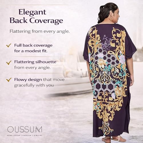 Image of Oussum Women Plus Size Kaftan Kimono Loose Maxi summer dresses for women Beach 3 /4 Sleeve Casual lounge dress Boho