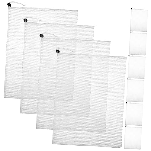 Luxshiny 10pcs Reusable Polyester Mesh Drawstring Bags with Sliding Cord Lock Capacity Storage Pouches for Fruits Vegetables Travel Supplies Clothes and Sports Items Washable and