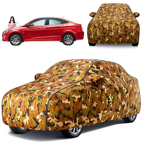 Image of Avecrew 100% Waterproof Car Cover for Hyundai Verna All Model Mirror & Antenna Pocket Triple Stitched, Dustproof Full Body Protection (Heat & UV Resistant,Jungle)