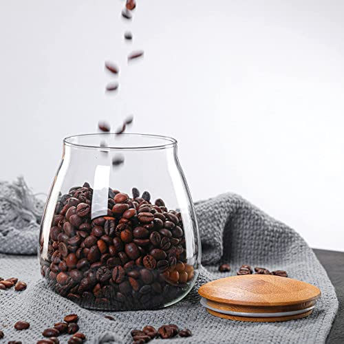 Moladri 400 Ml/13 Fl Oz Clear Cute Glass Storage Canister Holder With Airtight Bamboo Lid, Round Modern Decorative Small Container Jar For Coffee, Spice, Candy, Salt, Cookie, Condiment, Pepper, Sugar #TOP3