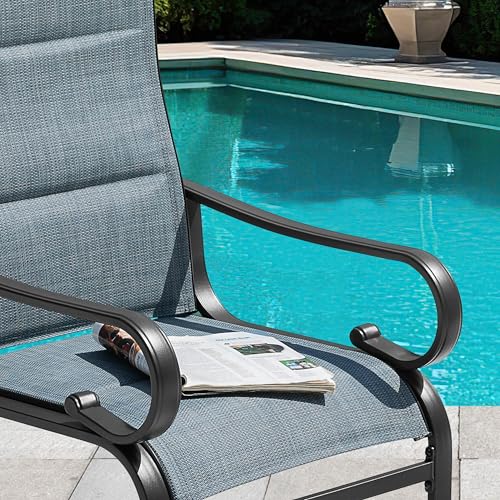 Image of NUU GARDEN Patio Dining Chairs Set of 4, All Weather Outdoor Padded Textilene Patio Chairs， Powder-Coated Metal Frame Patio Furniture for Backyard Garden Poolside Lawn, Blue and Black