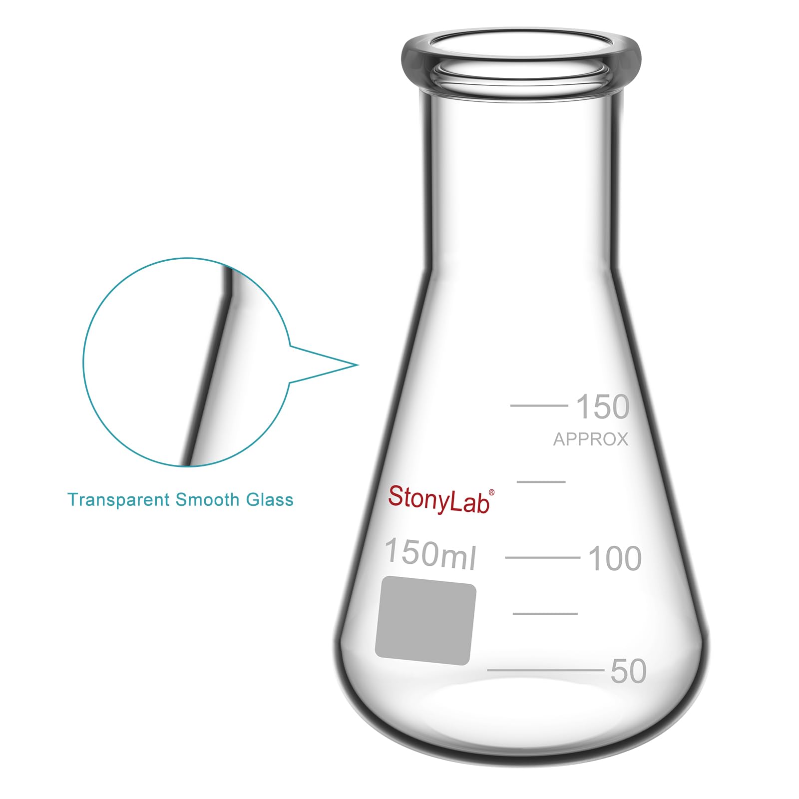 stonylab 1-paczka 150 ml kolba szklana, Erlenmeyer Heavy Wall Tight Flask z mocną krawędzią (150 ml)
