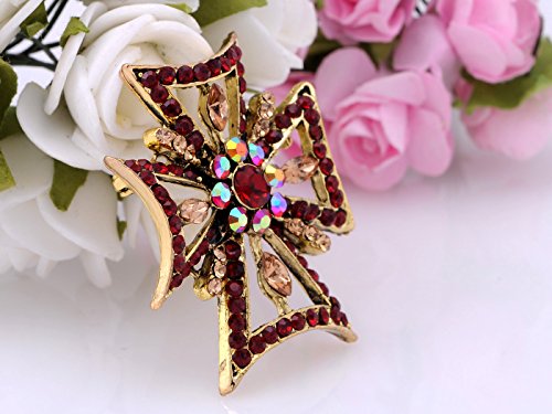 Image of Alilang Fashion Statement Cross Topaz Amber Autumn Ruby Red Collectible Costume Pin Brooch