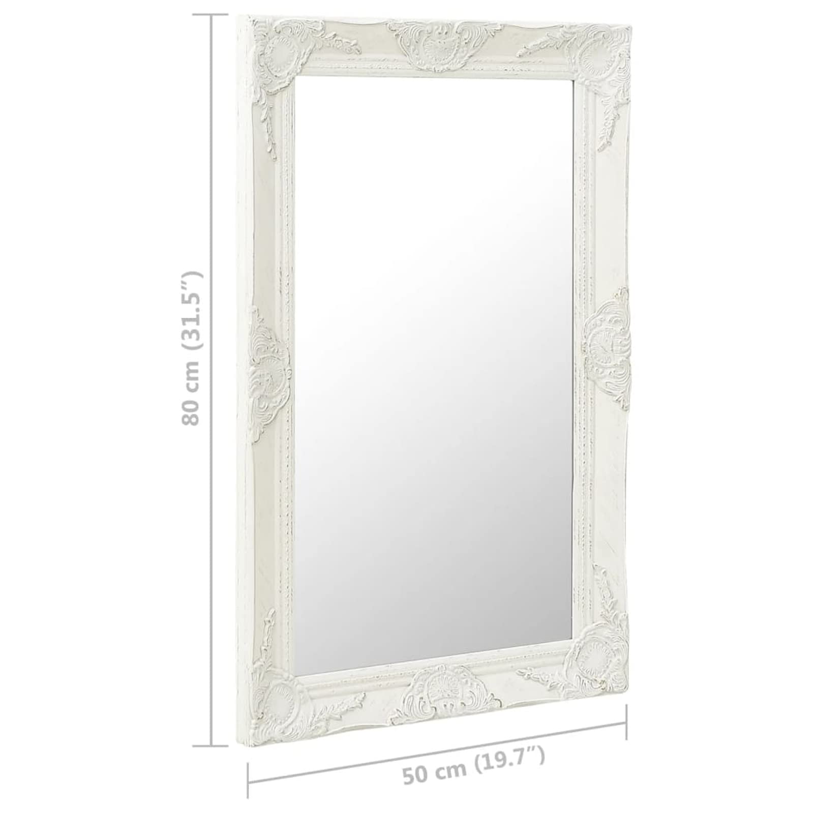 Homgoday Antik Barock Wandspiegel 50x80cm Rechteckig mit Holzrahmen und Befestigungshaken - Weiß Model320320