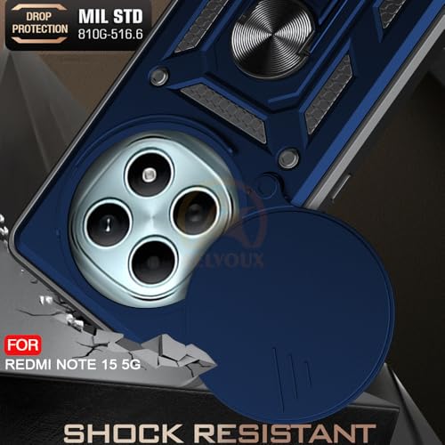 Image of Armor Bumper Back Cover Case for Redmi Note 15 5G / Poco M8 5G Rotating Camera Cover, Ring Holder & Kickstand | Heavy Duty & 360 Degree Protection Back Cover (Blue)