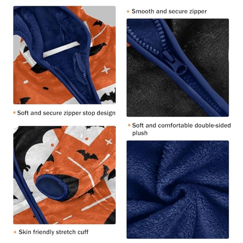 Halloween Bats on Orange Background Toddler Fleece Jacket Girl Boys Hooded Fleece Jacket Coat3