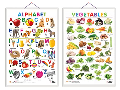 Image of GO WOO Combo of 2 Alphabet and Vegetables Educational Posters for Preschool Kids Classroom Study | Learning- Charts for Kids Learning (20 inchX30 inch Inches)