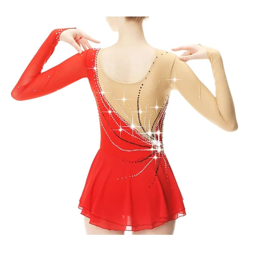 purpleq Maillot de Patinaje Artistico para Niña Maillot de Danza Moderna con Pedrerías Brillantes Leotardo de Baile Disfraz Bailarina Manga Larga Maillot de Ballet Gimnasia