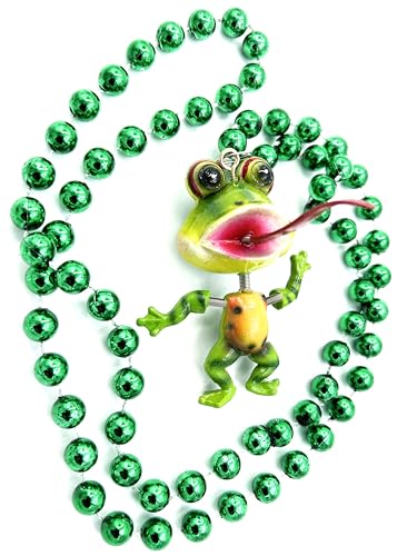 Generic Bobble Head Frog Bead Necklace New Orleans Mardi Gras Cajun Carnival Favor Festival, 3.5
