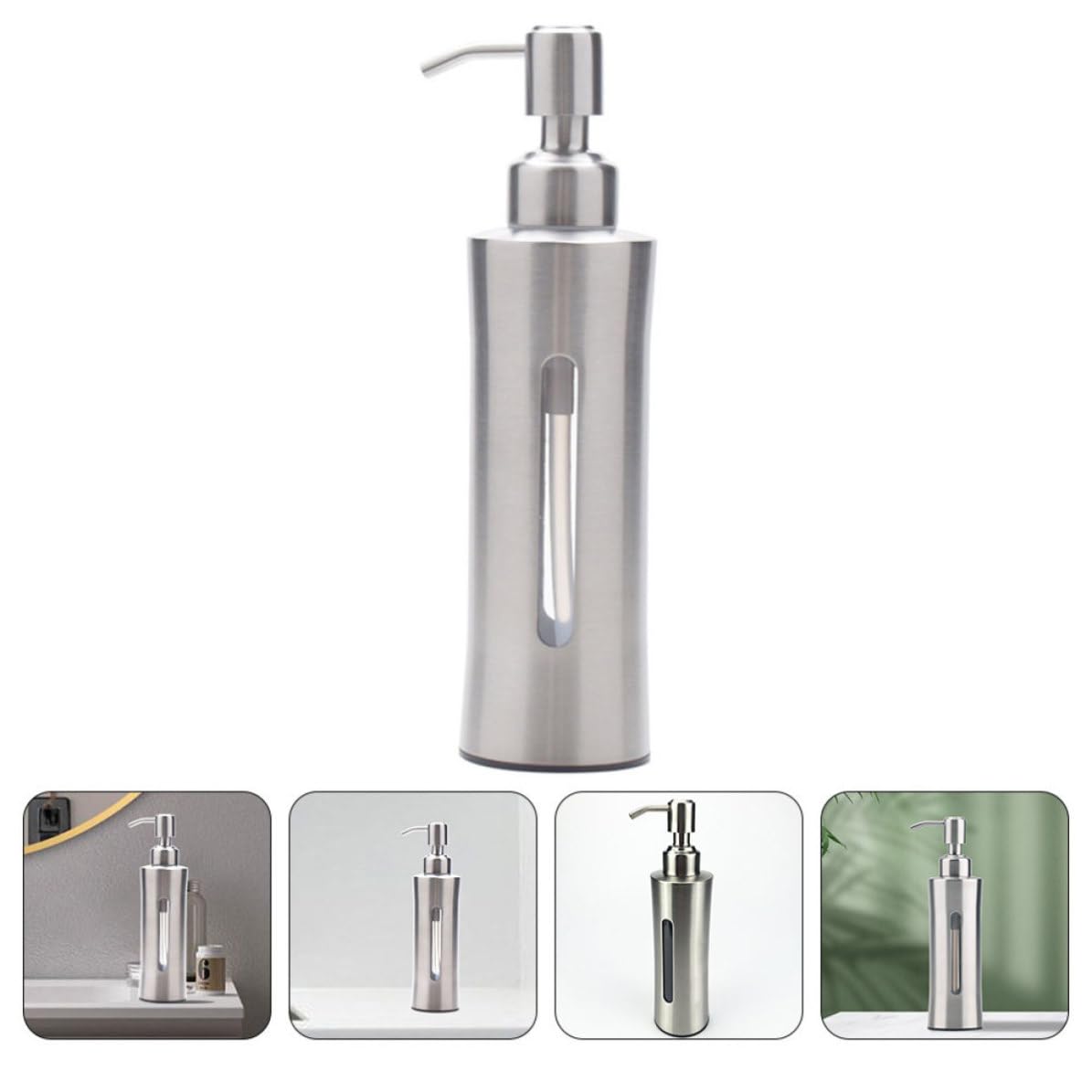 Dispenser Sapone in Acciaio Inox 304, Bottiglia Tonda | Pompa a Pressione, Serbatoio Visibile, Rotazione Flessibile per Bagno e Cucina