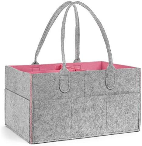 Baby Diaper Caddy Organizer, Nursery Storage Organizer, Portable Changing Table Basket Great Bin for Baby Girls & Boys, Car Travel Tote Bag and Shower Gift by Bubbaloo (Playful Pink)