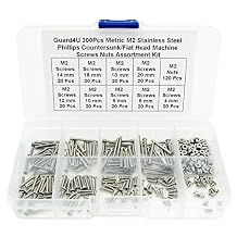 300Pcs Metric M2 Stainless Steel Phillips Countersunk/Flat Head Machine Screws Nuts Assortment Kit- M2x 4mm/ 6mm/ 8mm/ 10mm/ 12mm/ 14mm/ 16mm/ 18mm/ 20mm