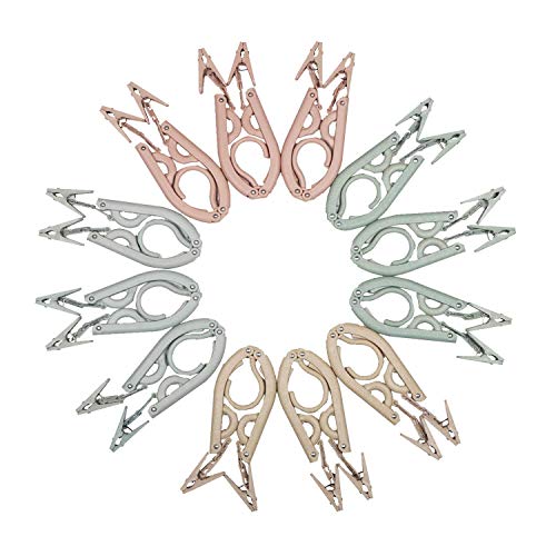 Langtor Viaggi Appendiabiti, Gancio Pieghevole, Pieghevoli 12 PCS Appendini Portatili con 24 Clip Appendiabiti, Antiscivolo, Leggeri per casa e in Viaggio