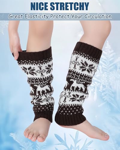 Shihanee 2 Pairs Winter Fleece Lined Leg Warmer for Women Boot Toppers Socks Vintage Long Socks High Leg Sleeves for Outdoor in Cold Weather Holiday3