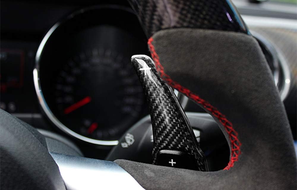 iJDMTOY Black Genuine Carbon Fiber Larger Paddle Shifter Extensions Compatible with 2015-2021 Ford Mustang Automatic Transmission
