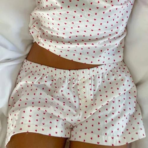 Image of Womens Y2K Pajama Shorts Low Waist Striped Floral Lounge Boxers Pj Bottoms Comfy Sleep Shorts