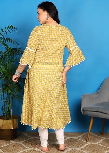 Image of Yash Gallery Women's Cambric Cotton Printed Kurta Mirror Work A-Line, Perfect Ethnic Wear