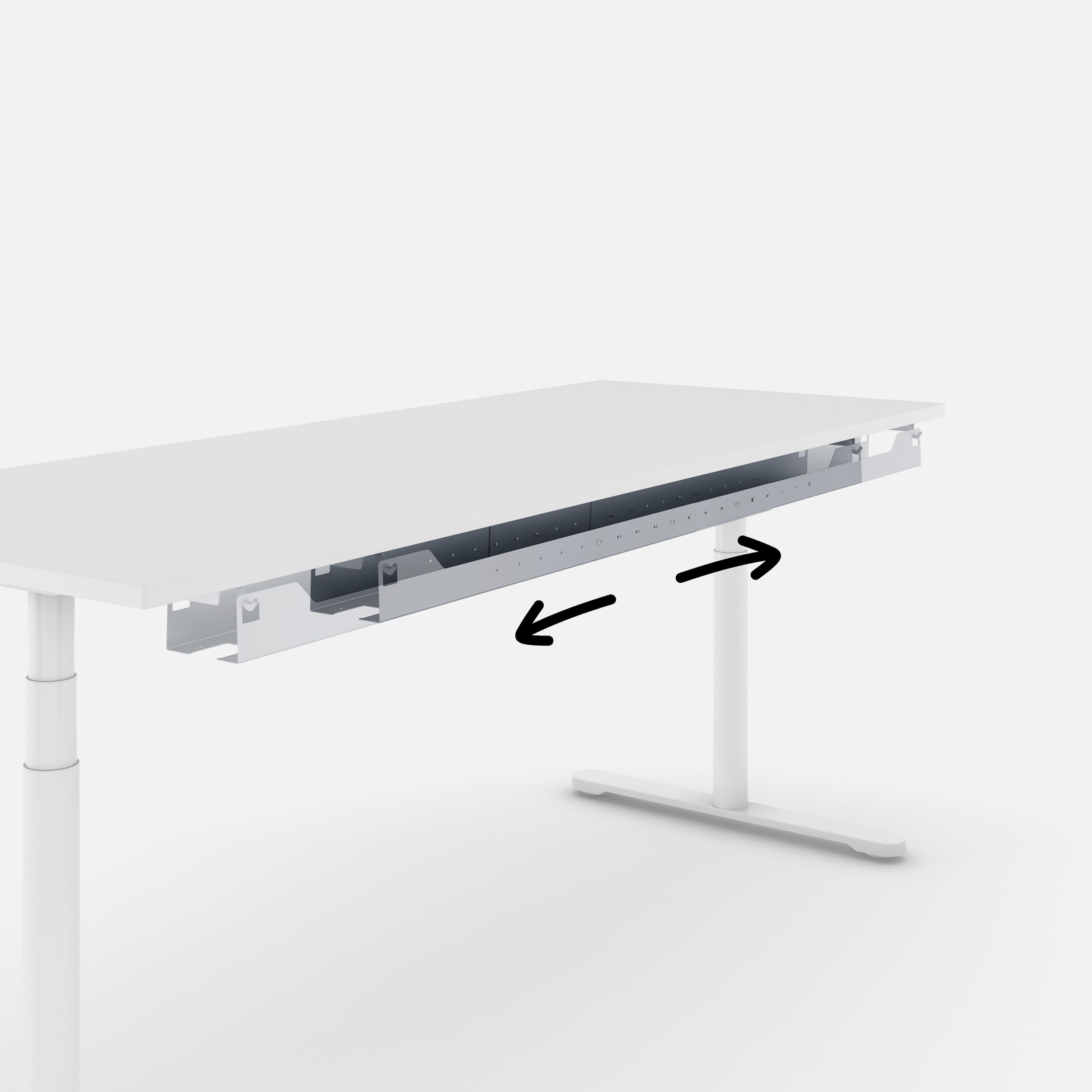 Kabelwanne Stretch – Flexible und Universelle Kabelführung für Schreibtische, Einfache Montage, breitenverstellbar 104cm - 184cm, Silber