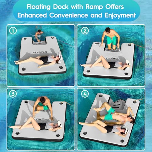 CALOBANA 10ft×6ft Inflatable Floating Dock with Dog Ramp, Float Island with Boat Ramp for Adults & Pets, Heavy Duty Lake Dog Raft Dock Platform with Ladder for Sea or River,Party,Grey+Black by CALOBANA - Image 5