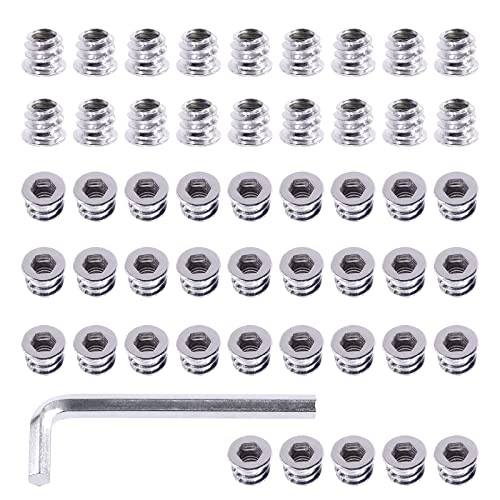 Swpeet S1682 50Pcs 1/4 inch-20 x 10mm White Zinc Plated Carbon Steel Carbon Furniture Screw in Nut Threaded Wood Inserts Threaded Inserts Bolt Fastener Connector Hex Socket (1/4-20 x 10mm)