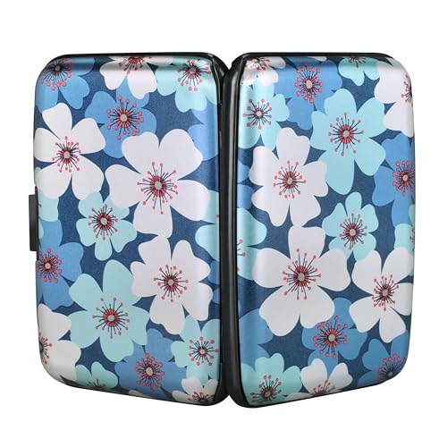 Image of ELFISH RFID Blocking Credit Cards Holder Aluminum Wallet Metal ID Case for Men Women, Cherry Blossoms